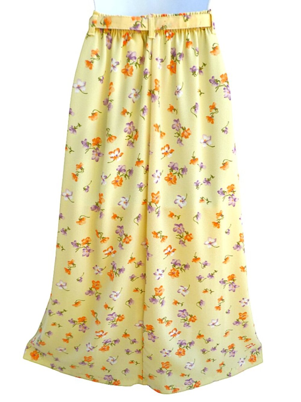 Vintage Fundamental Things Pale Yellow Ditsy Floral Midi Skirt Belted Pleats M - Picture 3 of 7